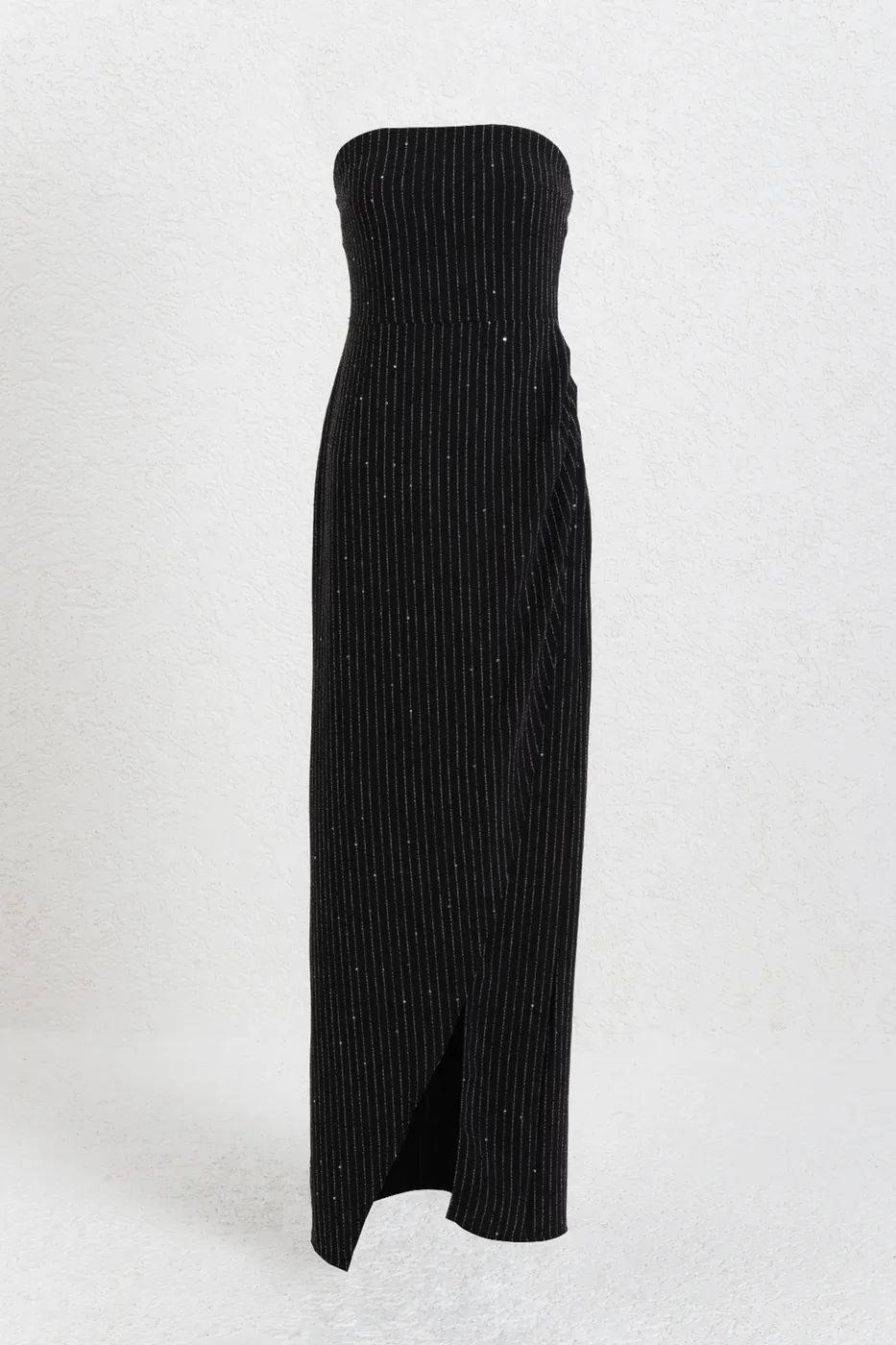 Bayan Siyah Straplez Maksi Elbise