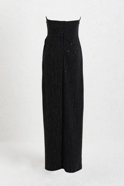 Bayan Siyah Straplez Maksi Elbise - BSL