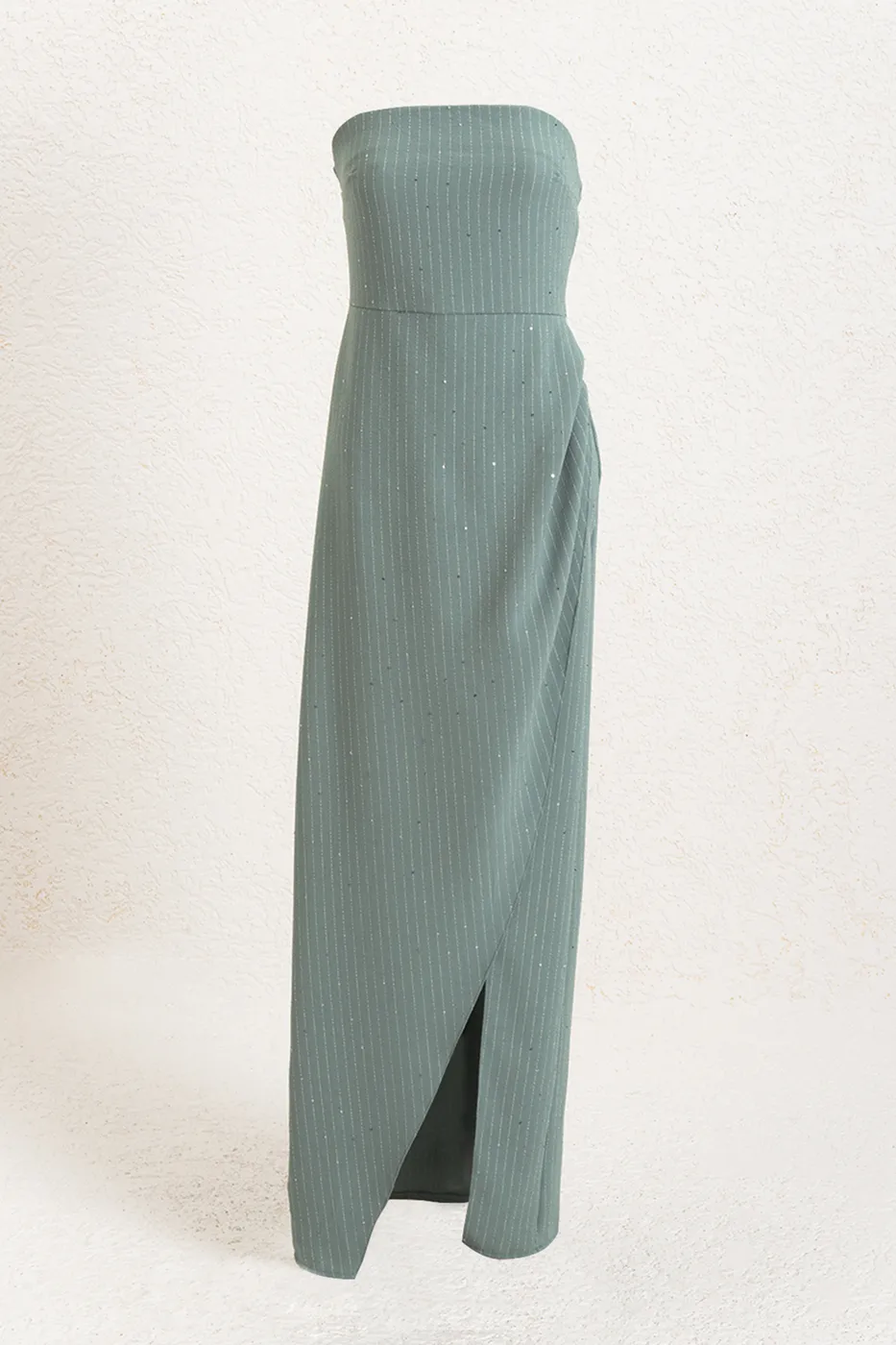 Bayan Yeşil Straplez Maksi Elbise