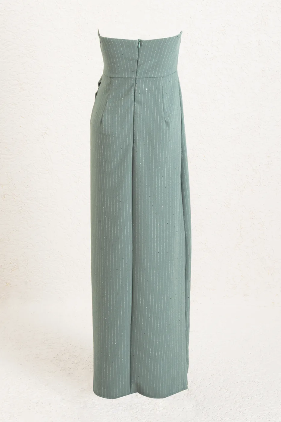 Bayan Yeşil Straplez Maksi Elbise