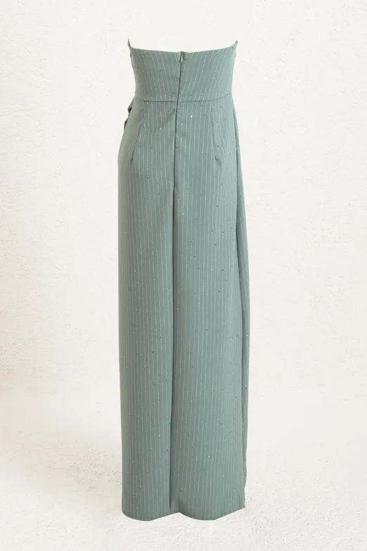 Bayan Yeşil Straplez Maksi Elbise - BSL