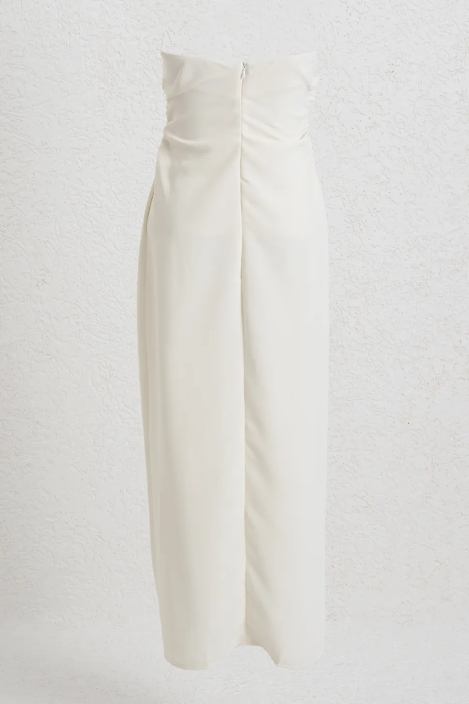 Bayan Ekru Straplez Midi Elbise