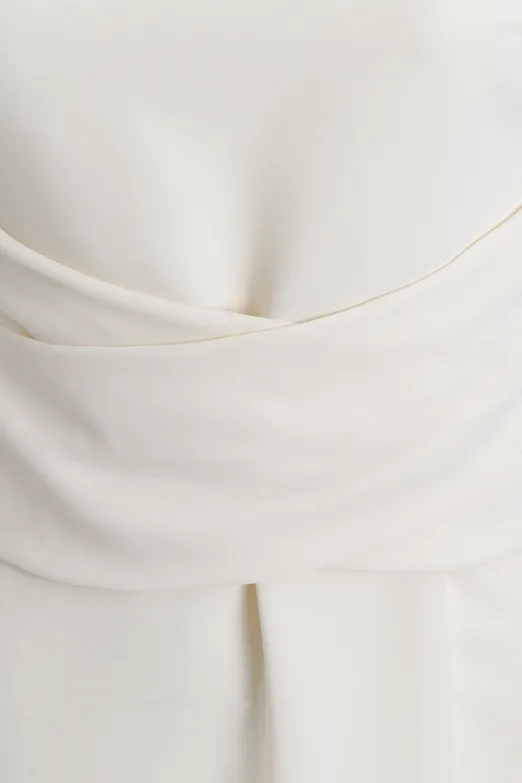 Bayan Ekru Straplez Midi Elbise - BSL