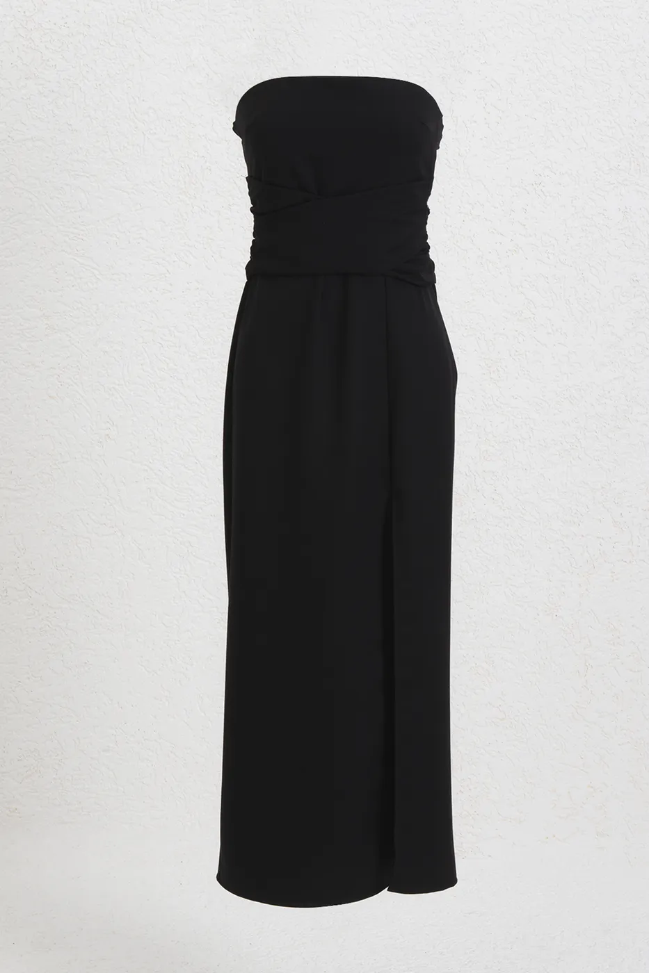 Bayan Siyah Straplez Midi Elbise