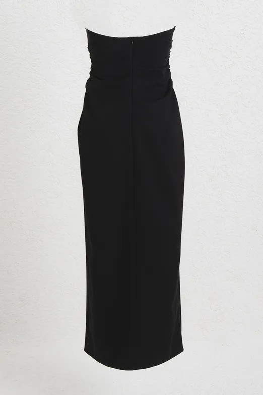 Bayan Siyah Straplez Midi Elbise - BSL