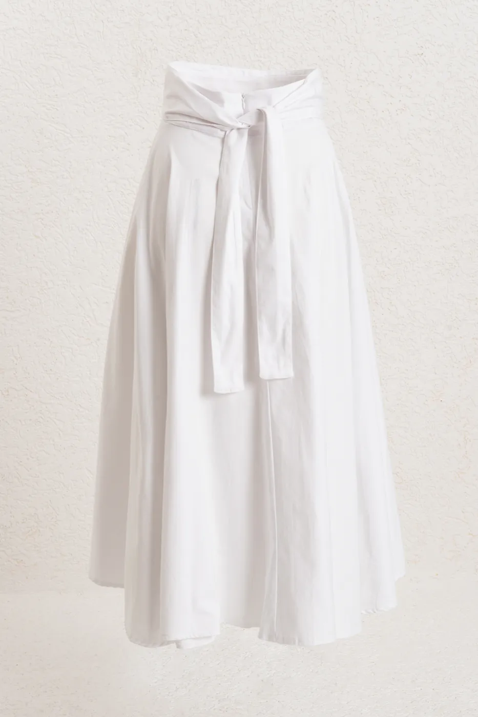 Bayan Beyaz %100 Tencel Pile Detaylı Midi Etek