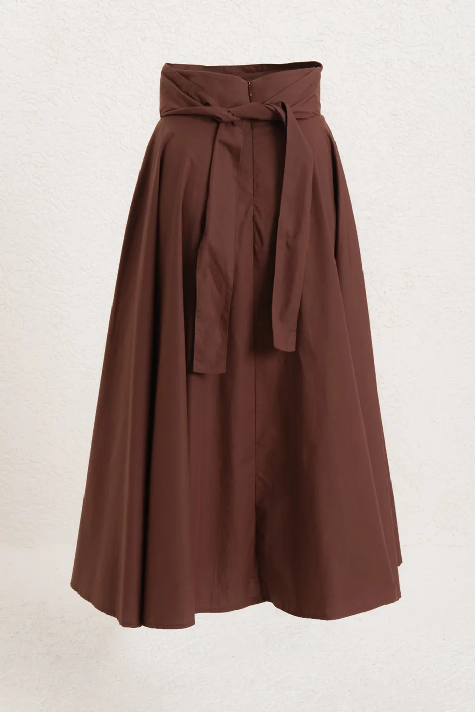 Bayan Kahverengi %100 Tencel Pile Detaylı Midi Etek