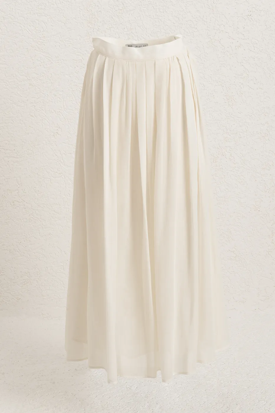 Bayan Ekru Pileli Midi Etek