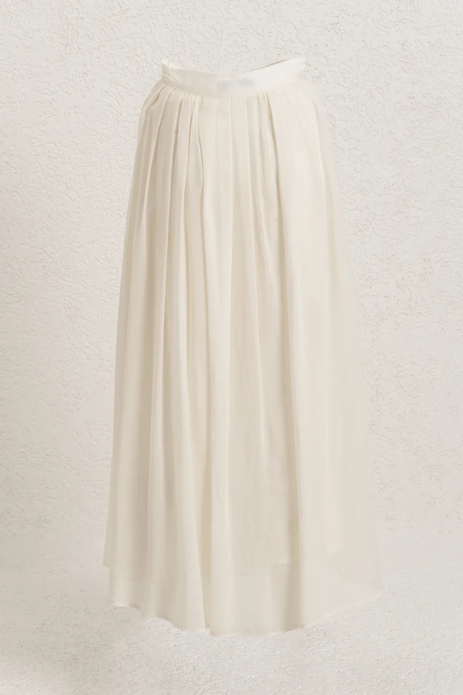 Bayan Ekru Pileli Midi Etek