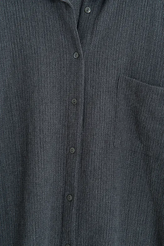 Bayan Antrasit Oversize Kraşlı Gömlek - BSL