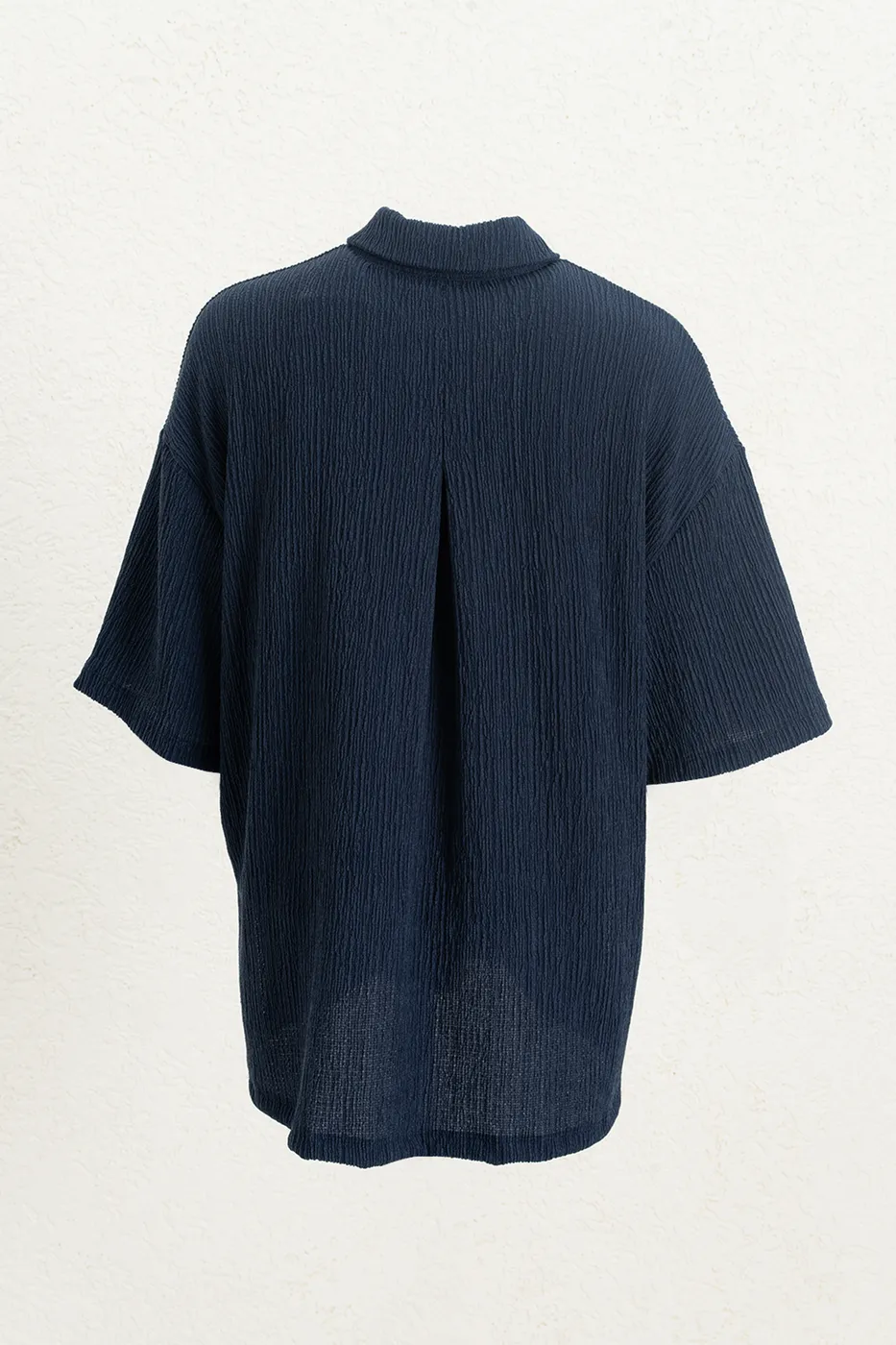 Bayan Lacivert Oversize Kraşlı Gömlek