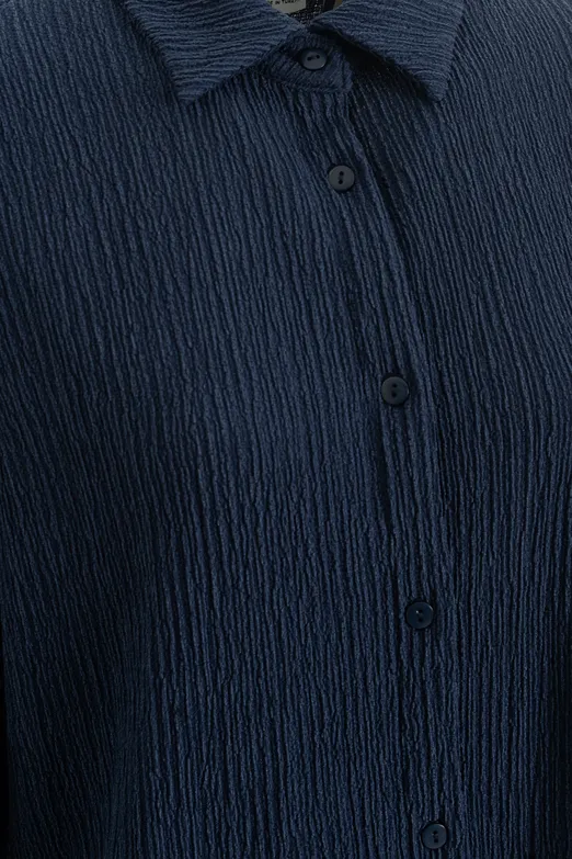 Bayan Lacivert Oversize Kraşlı Gömlek - BSL