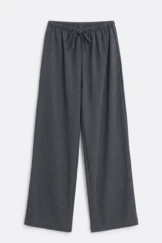 Bayan Antrasit Oversize Kraşlı Pantolon - BSL