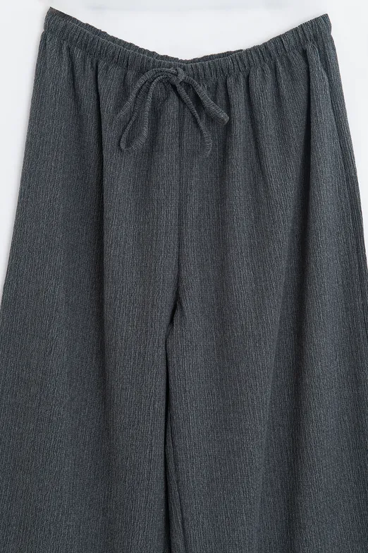 Bayan Antrasit Oversize Kraşlı Pantolon - BSL