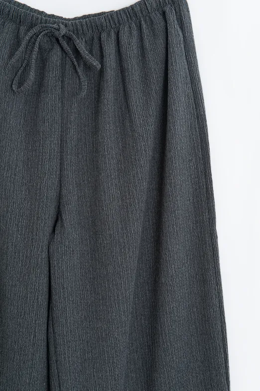 Bayan Antrasit Oversize Kraşlı Pantolon - BSL