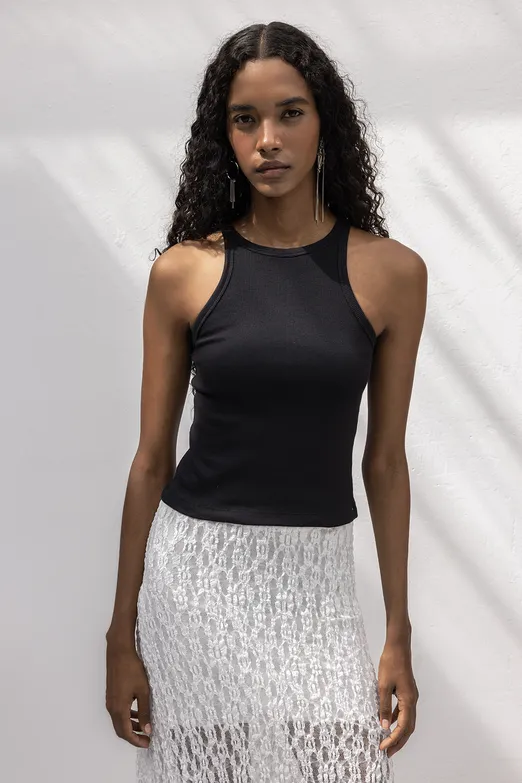 Bayan Siyah Halter Yaka Top - BSL