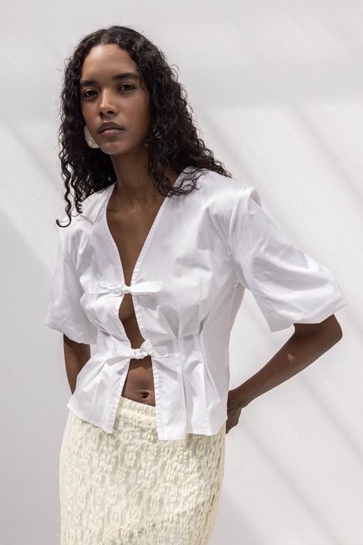 Bayan  Bağlama Detaylı Poplin Bluz