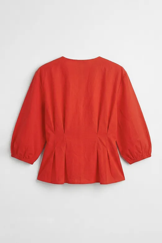 Bayan Kırmızı Bağlama Detaylı Poplin Bluz - BSL