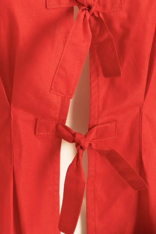 Bayan Kırmızı Bağlama Detaylı Poplin Bluz - BSL