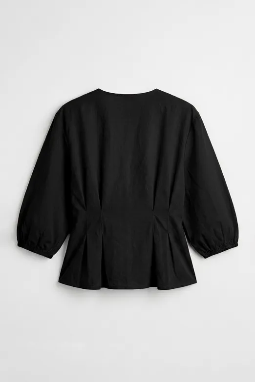 Bayan Siyah Bağlama Detaylı Poplin Bluz - BSL