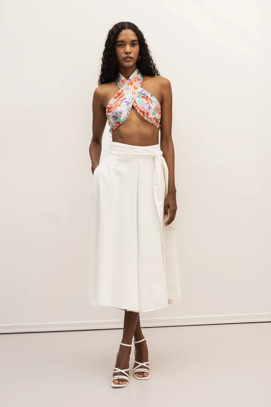 Bayan Ekru Kloş Midi Etek