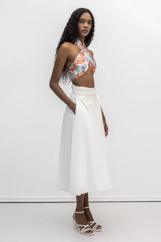 Bayan Ekru Kloş Midi Etek - BSL