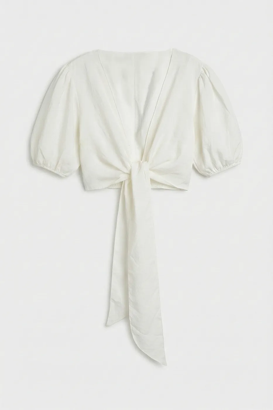 Bayan Beyaz Modal  Bağlama Detaylı Crop Bluz