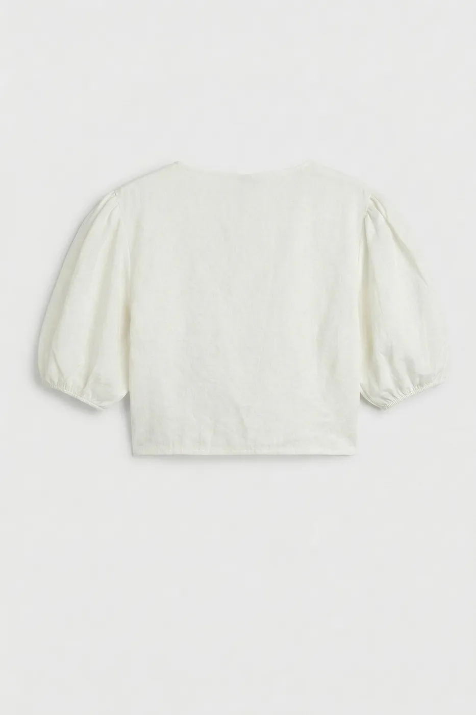 Bayan Beyaz Modal  Bağlama Detaylı Crop Bluz