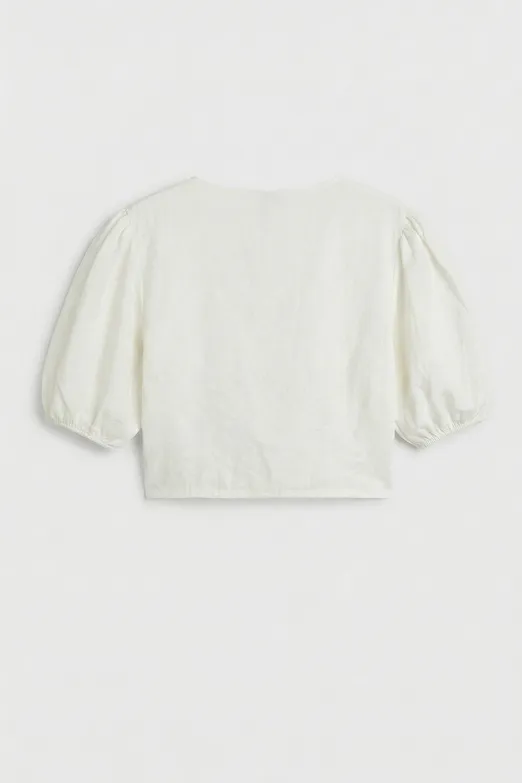Bayan Beyaz Modal  Bağlama Detaylı Crop Bluz - BSL