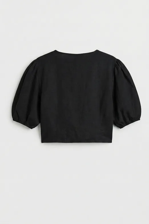Bayan Siyah Modal  Bağlama Detaylı Crop Bluz - BSL