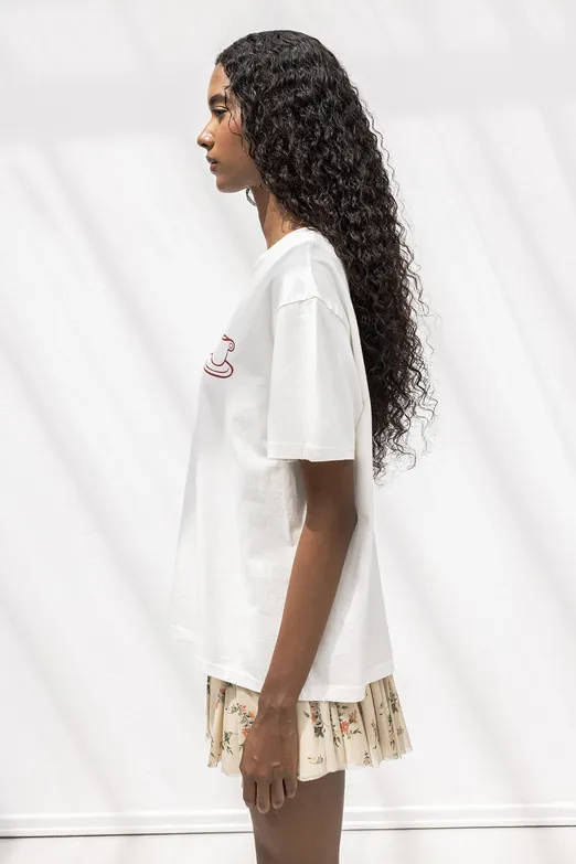 Bayan Ekru Oversize Baskılı Tshirt - BSL