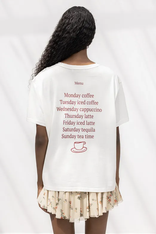 Bayan Ekru Oversize Baskılı Tshirt - BSL