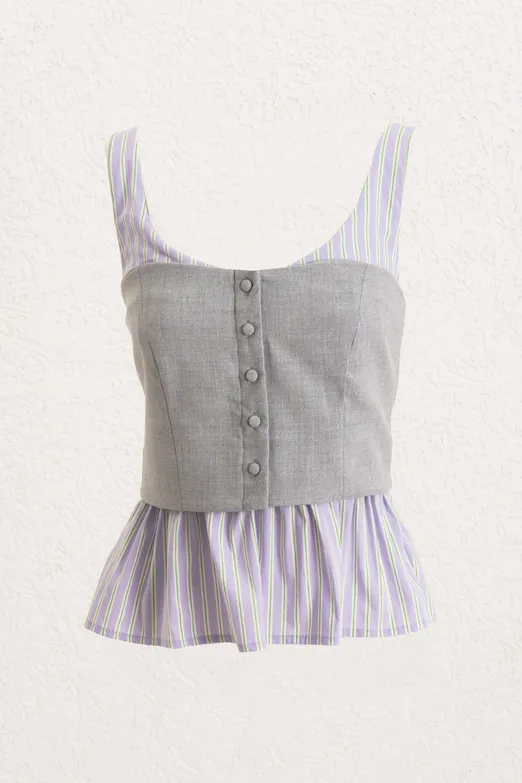 Bayan Lila Çizgili Karma Poplin Bluz - BSL