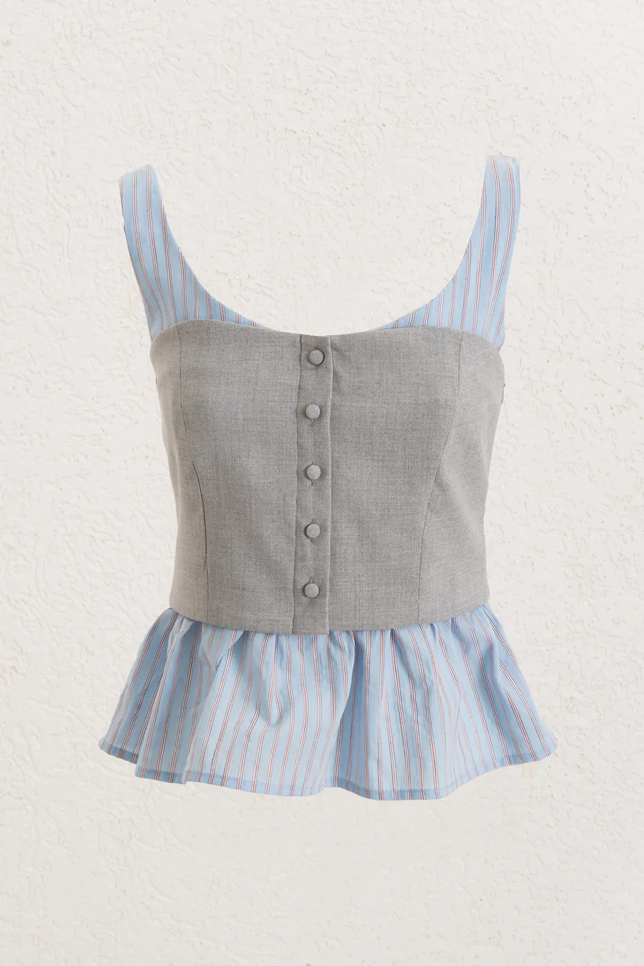 Bayan Mavi Çizgili Karma Poplin Bluz