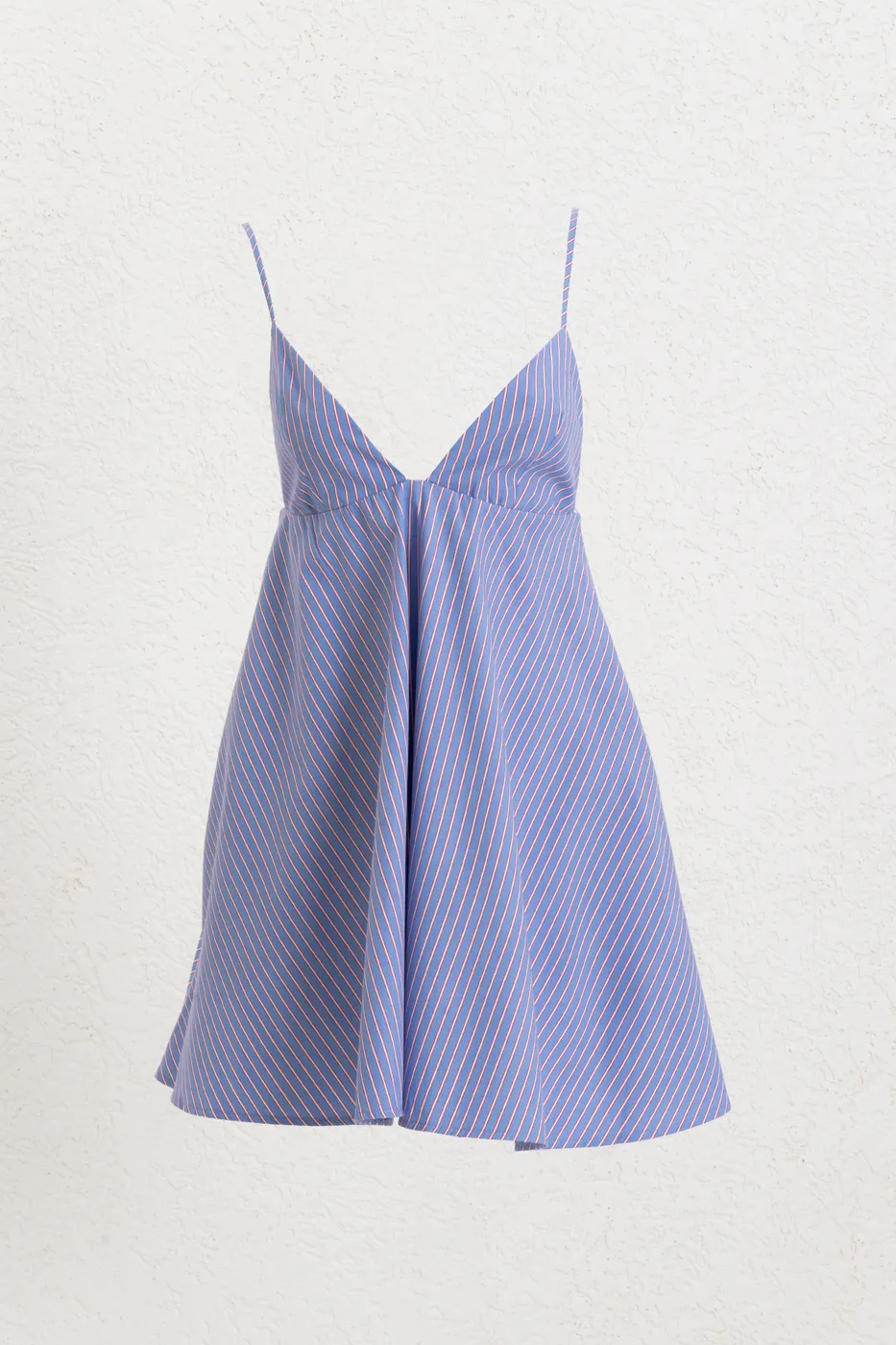 Bayan Mavi Fiyonk Detaylı Çizgili Volanlı Mini Elbise