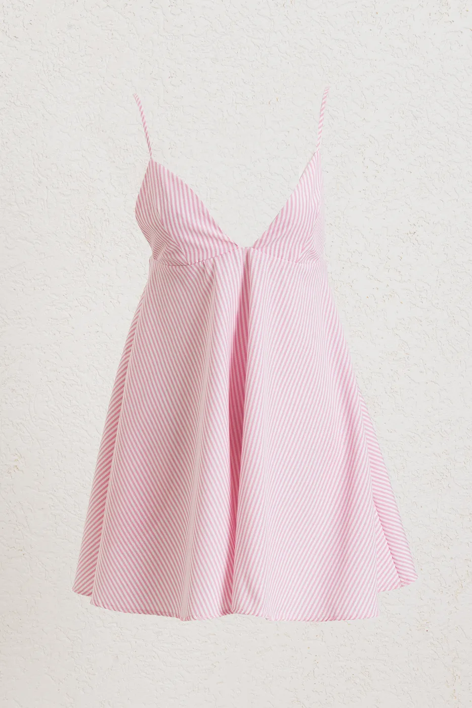 Bayan Pembe Fiyonk Detaylı Çizgili Volanlı Mini Elbise