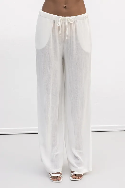 Bayan Beyaz Düz Kesim Bol Pantolon - BSL