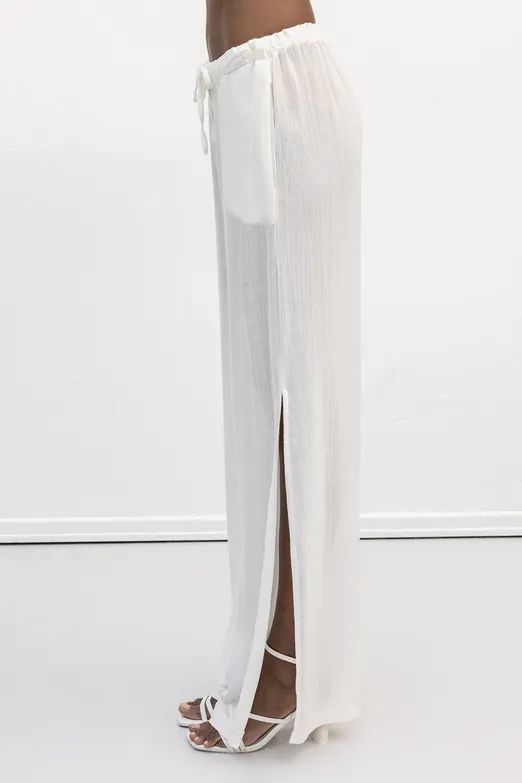 Bayan Beyaz Düz Kesim Bol Pantolon - BSL