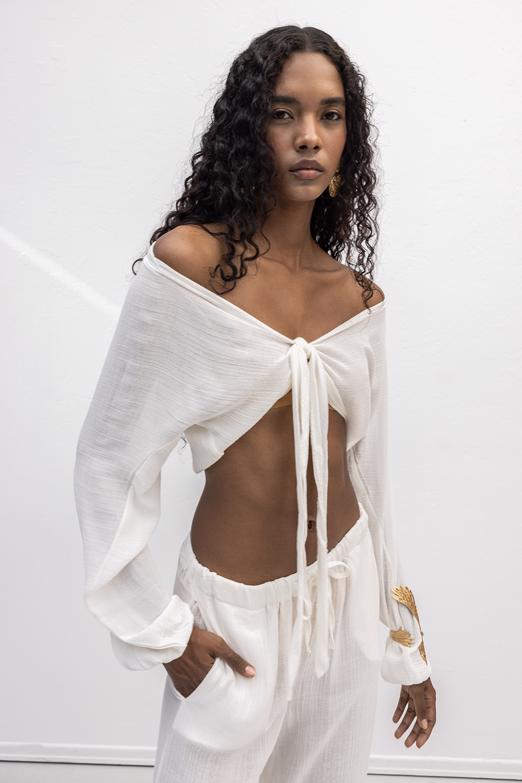 Bayan  Crop Bağlamalı Bluz