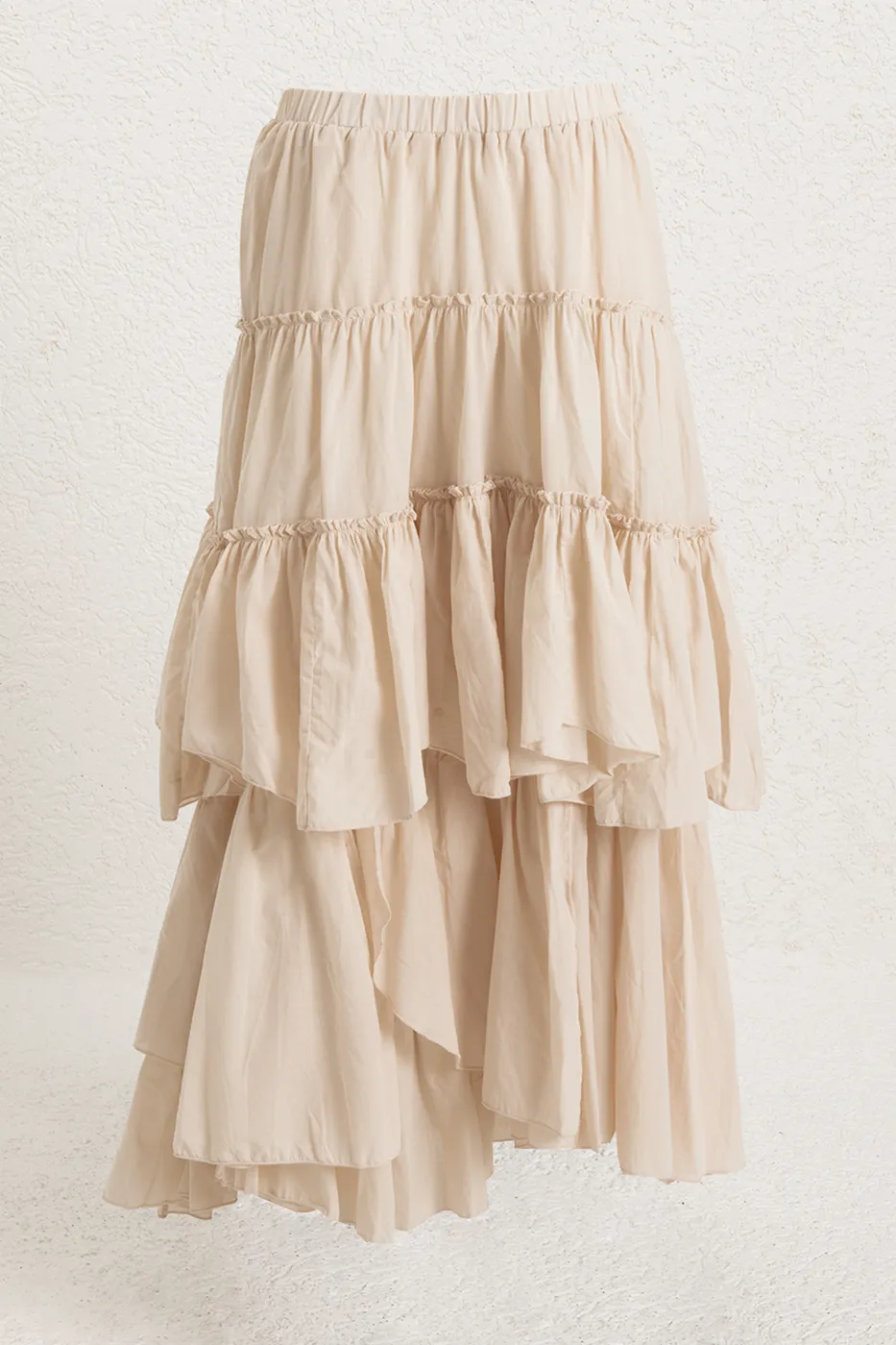 Bayan Ekru Katlı Maksi Etek