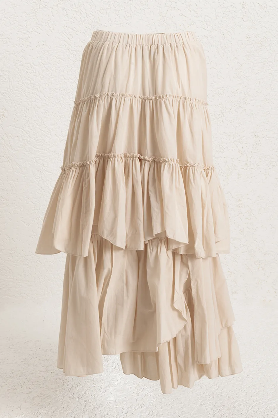 Bayan Ekru Katlı Maksi Etek