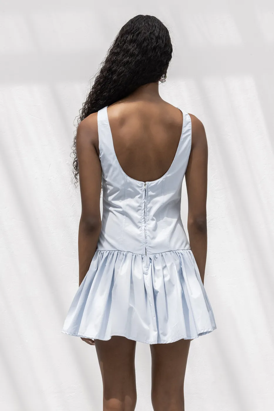 Bayan Mavi %100 Cotton  Büzgülü Mini Elbise