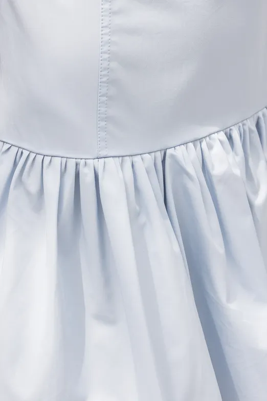 Bayan Mavi %100 Cotton  Büzgülü Mini Elbise - BSL