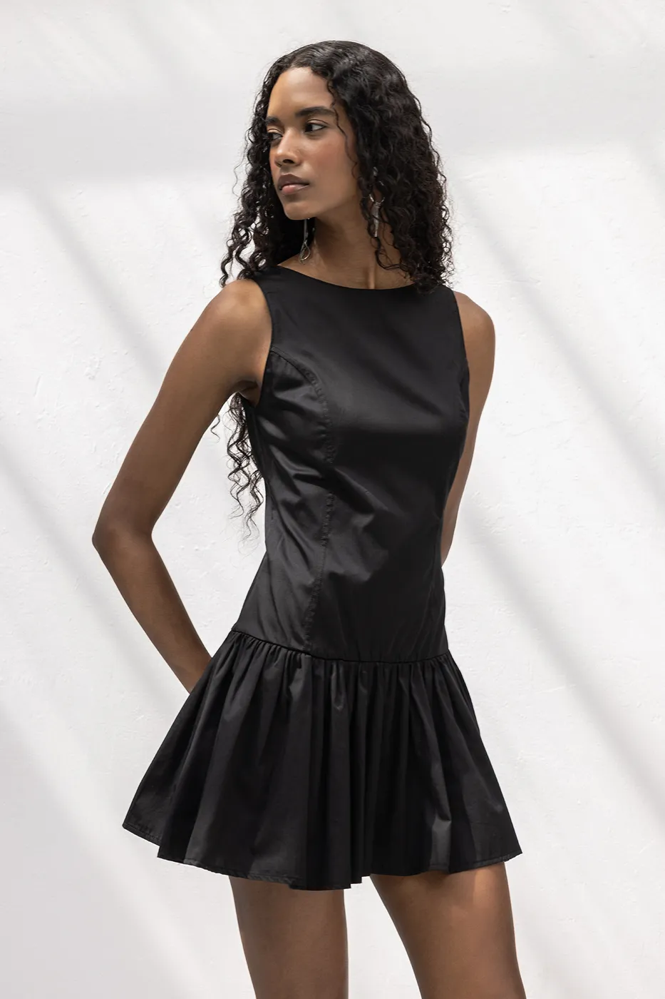 Bayan Siyah %100 Cotton  Büzgülü Mini Elbise