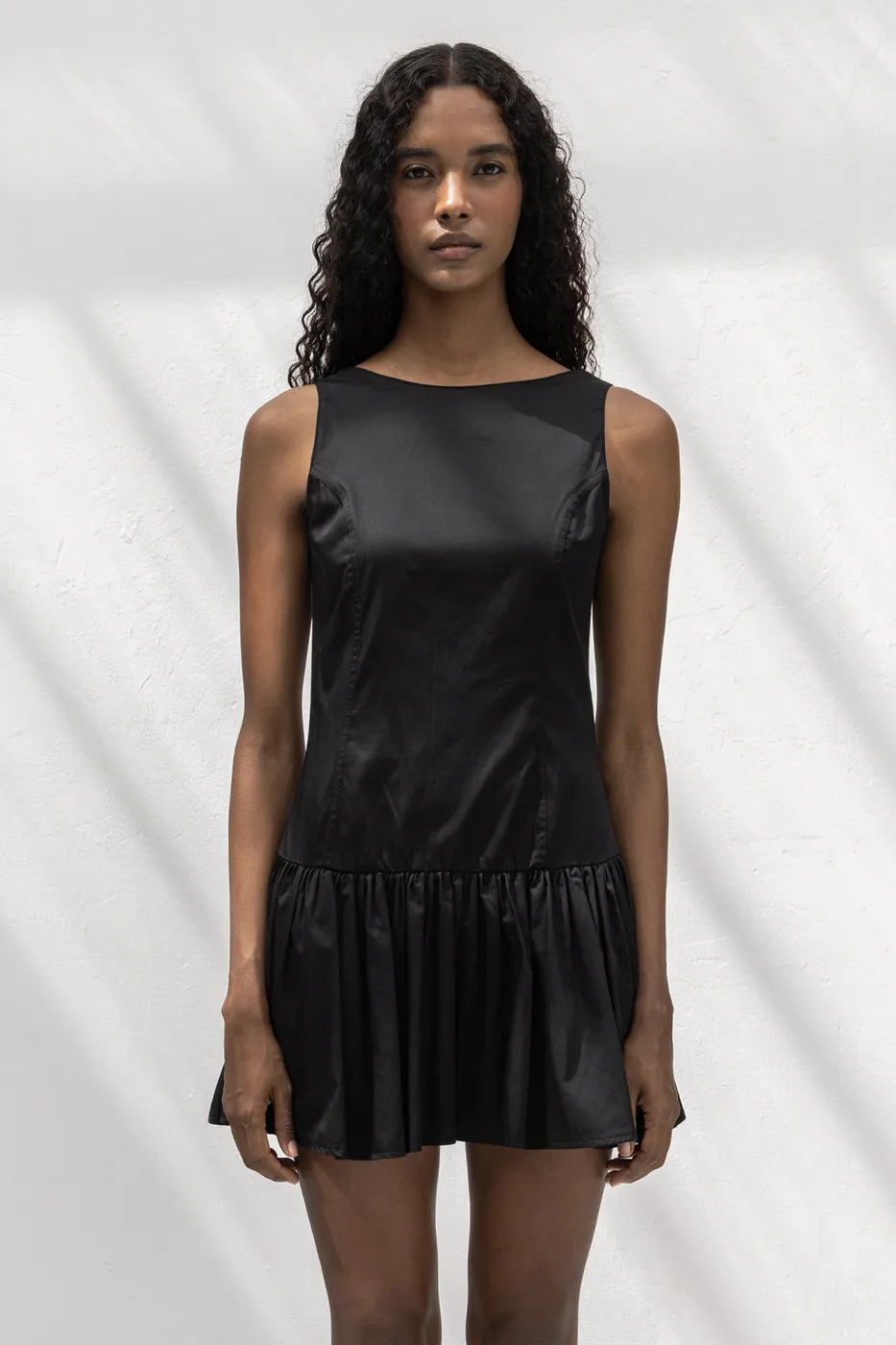 Bayan Siyah %100 Cotton  Büzgülü Mini Elbise