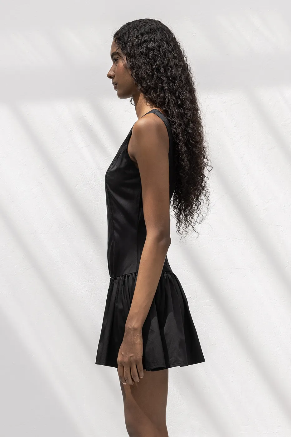 Bayan Siyah %100 Cotton  Büzgülü Mini Elbise