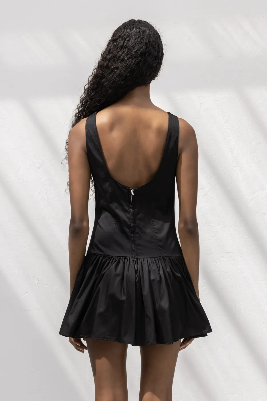 Bayan Siyah %100 Cotton  Büzgülü Mini Elbise