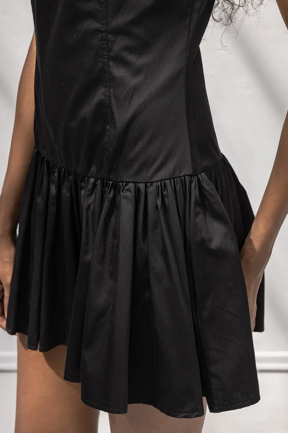 Bayan Siyah %100 Cotton  Büzgülü Mini Elbise