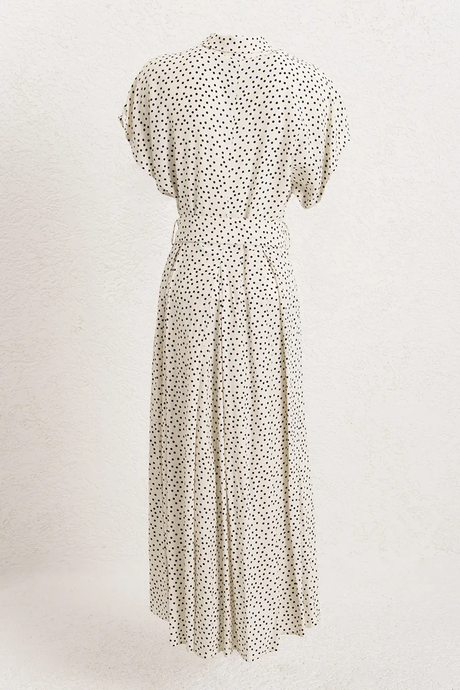 Bayan Ekru Puantiyeli Cotton Pileli Midi Elbise