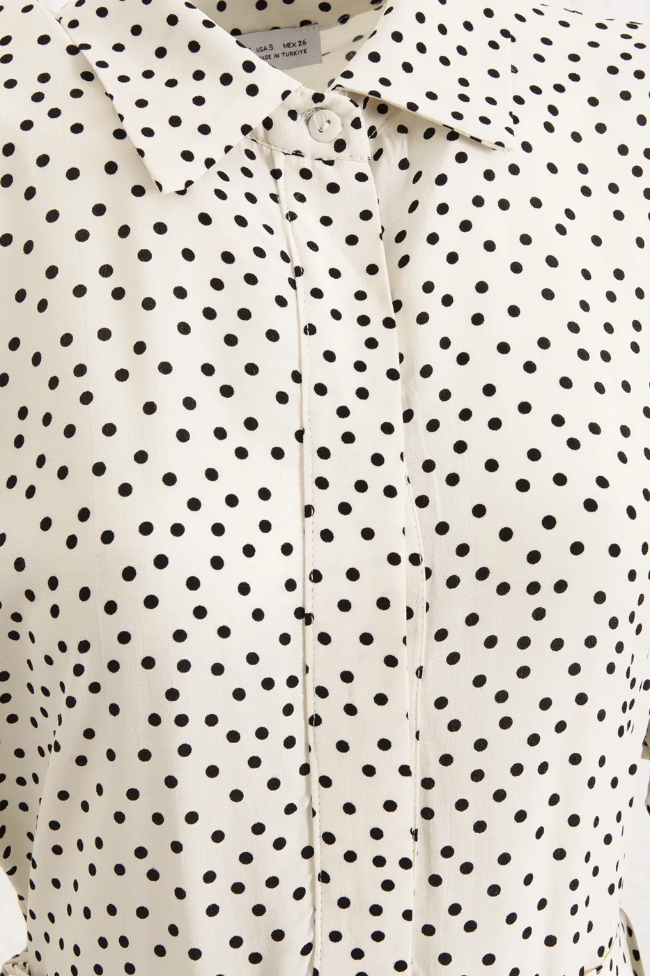 Bayan Ekru Puantiyeli Cotton Pileli Midi Elbise